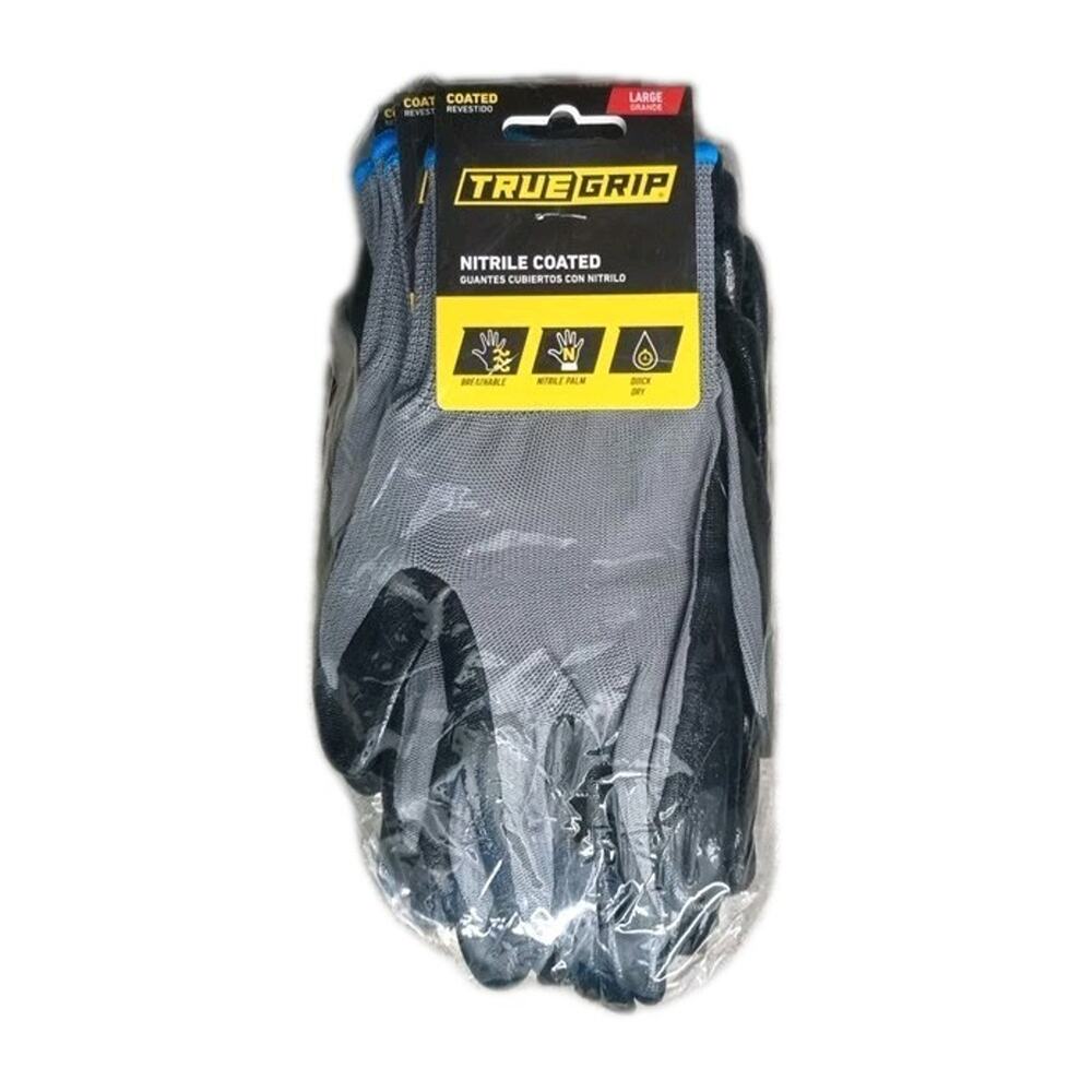True Grip 9107-26 Nitrile Coated Work Gloves Gray Black Large 6 Pack New Sealed